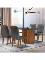 Mesa Olímpia 120cm Mdf Vidro Canto Copo Com 4 Cadeiras