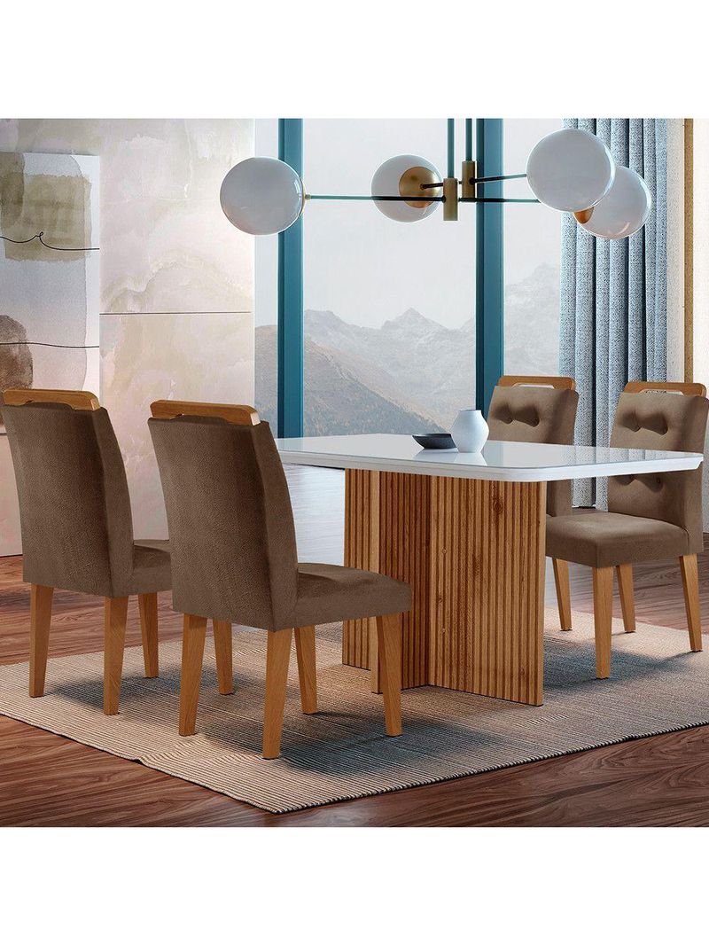 Sala De Jantar Mesa Olímpia 120cm Mdf  4 Cadeiras