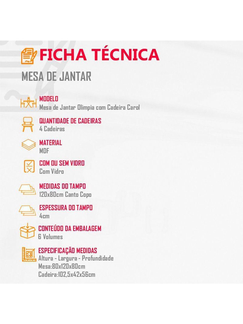 Sala De Jantar Mesa Olímpia 120cm Mdf  4 Cadeiras