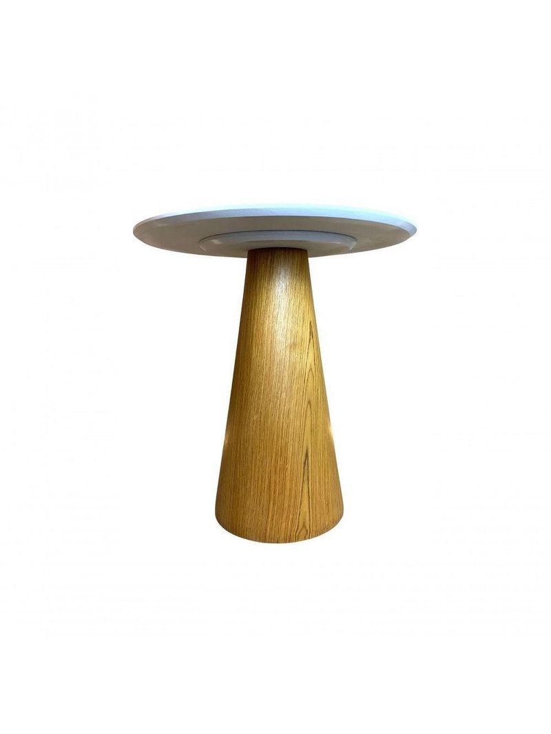 Mesa De Jantar Cone 60cm Base Madeira Freijó Tampo Laca Branca Marrom