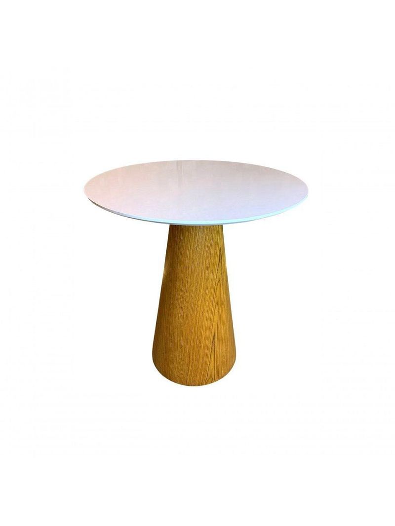 Mesa De Jantar Cone 60cm Base Madeira Freijó Tampo Laca Branca Marrom