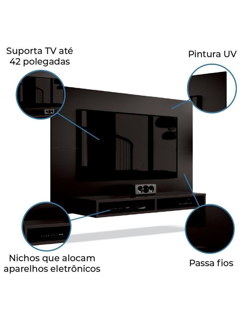 Painel Para Tv Até 42 Polegadas 1,20m Fox New Preto Preto