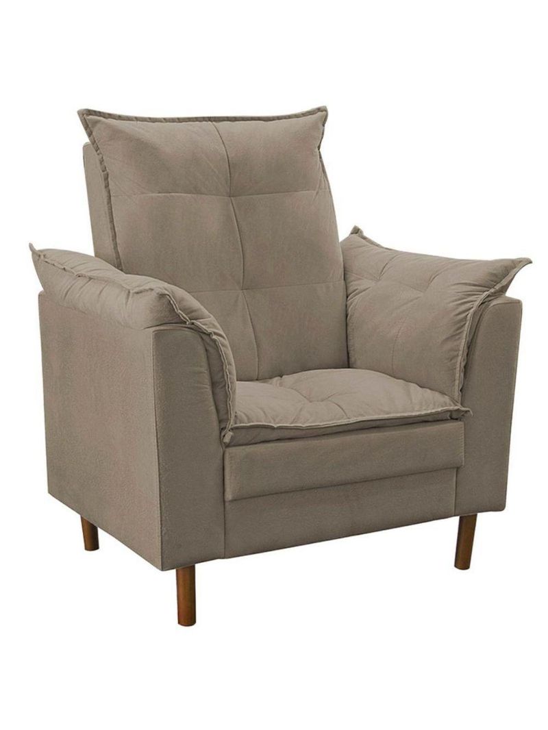 Poltrona De Amamentação Loana Com Puff Suede Bege Escuro