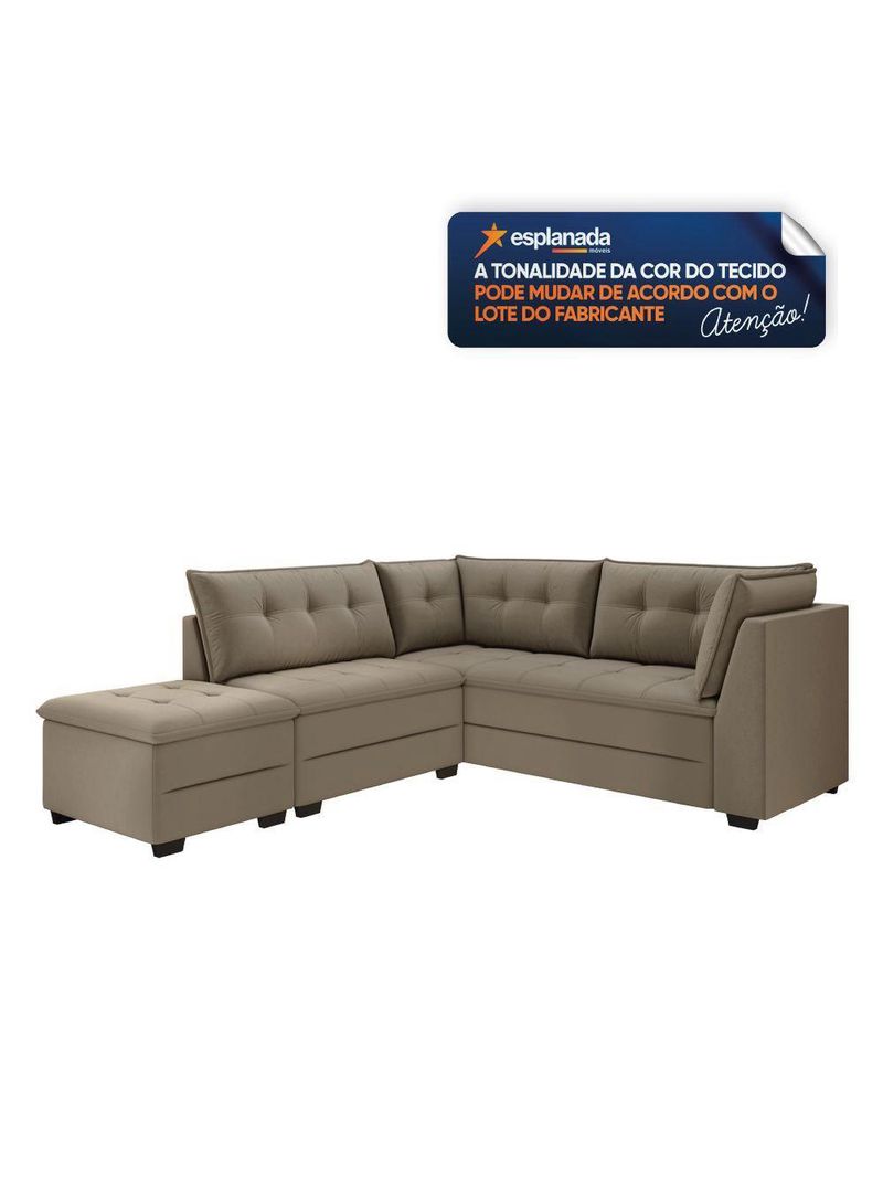 Sofá De Canto Com Puff Monte Do Seu Jeito Benfica Veludo Luizzi Cappuccino