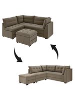 Sofá De Canto Com Puff Monte Do Seu Jeito Benfica Veludo Luizzi Cappuccino