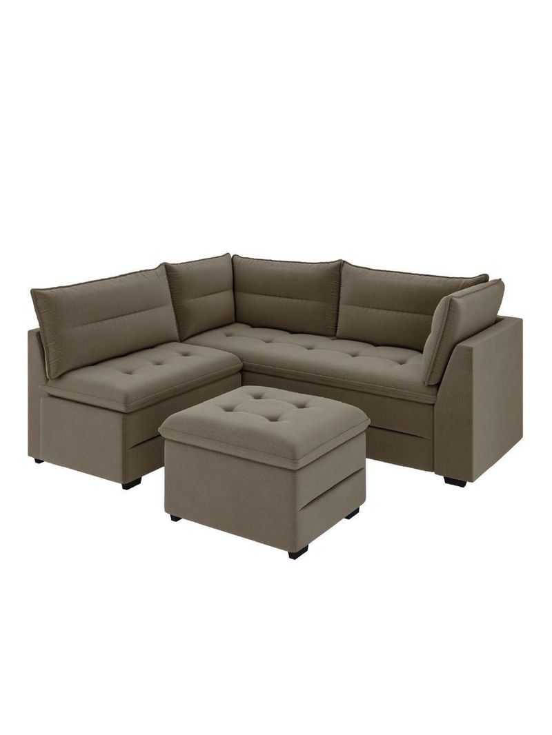 Sofá De Canto Com Puff Monte Do Seu Jeito Benfica Veludo Luizzi Cappuccino