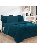 Kit Edredom + Jogo de Lençol Malha 100% Algodão Gran Moratta 6 Peças King - Azul Petróleo
