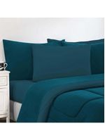 Kit Edredom + Jogo de Lençol Malha 100% Algodão Gran Moratta 6 Peças King - Azul Petróleo