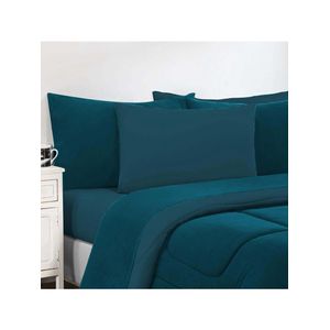 Kit Edredom + Jogo de Lençol Malha 100% Algodão Gran Moratta 6 Peças King - Azul Petróleo