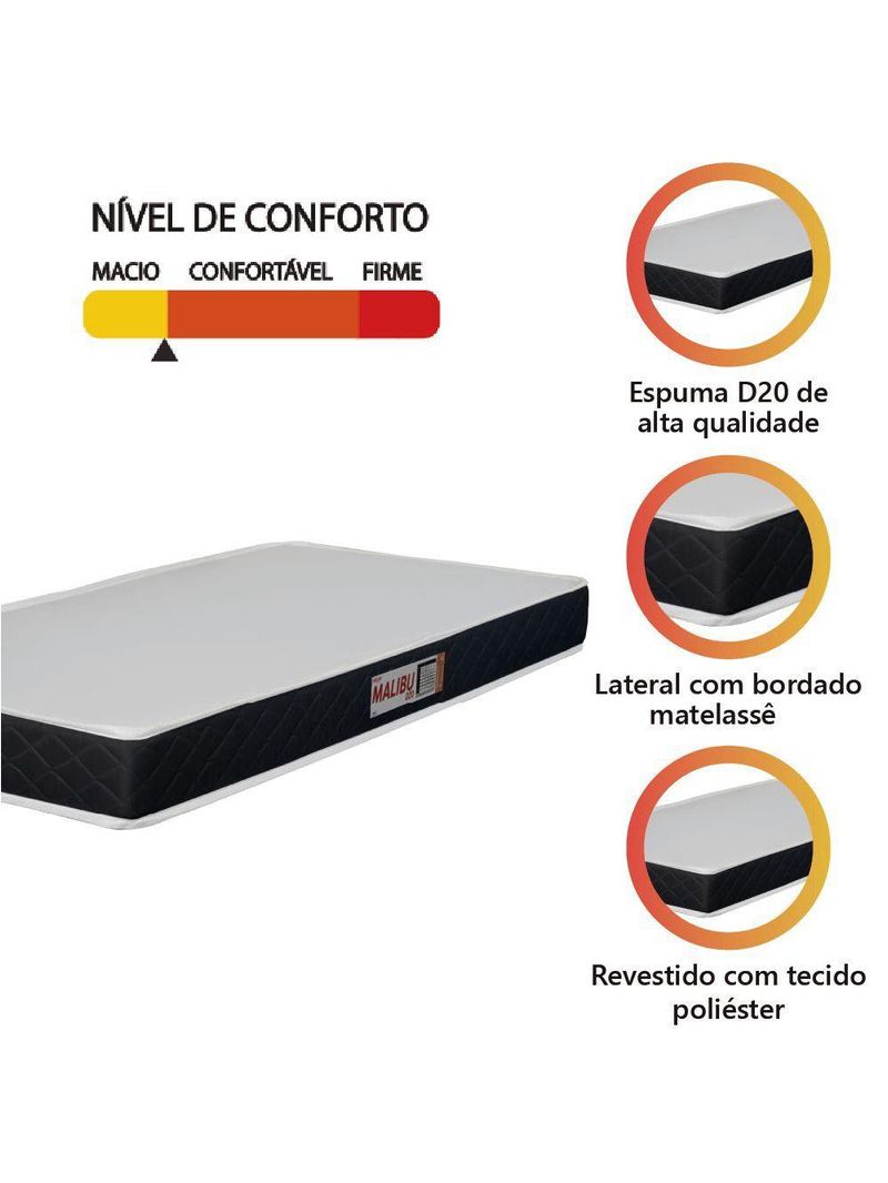 Colchão Solteiro Espuma D20 Malibu 88x188x12cm Preto / Branco Hellen Branco/preto