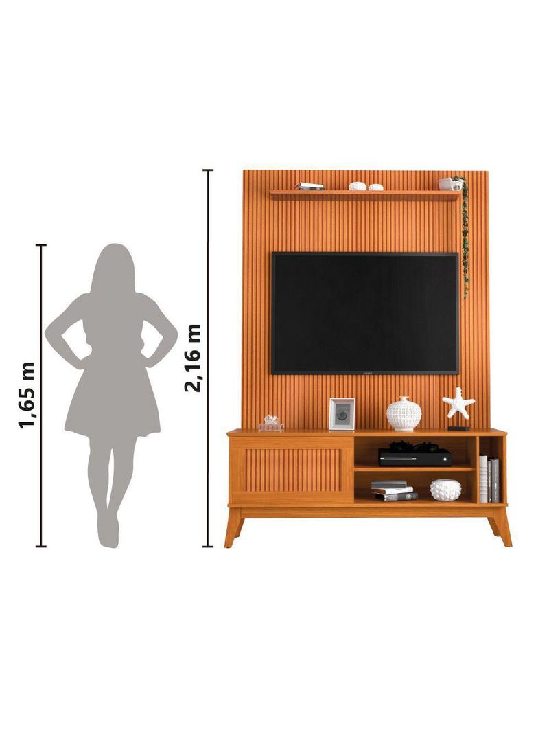 Rack Bancada Aruba Com Painel Para TV Até 55 Polegadas Egeo Cedro Ripado Impressão 3D EDN