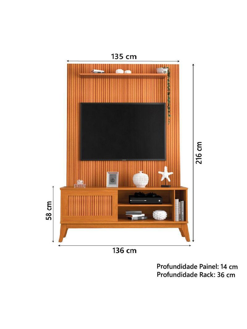 Rack Bancada Aruba Com Painel Para TV Até 55 Polegadas Egeo Cedro Ripado Impressão 3D EDN