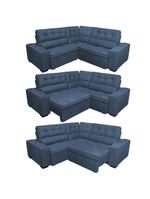 Sofa De Canto Retrátil E Reclinável Com Molas Cama Inbox Austin 2,50m X 2,50m Suede Velusoft Azul