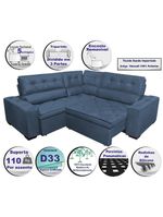 Sofa De Canto Retrátil E Reclinável Com Molas Cama Inbox Austin 2,50m X 2,50m Suede Velusoft Azul