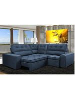 Sofa De Canto Retrátil E Reclinável Com Molas Cama Inbox Austin 2,50m X 2,50m Suede Velusoft Azul