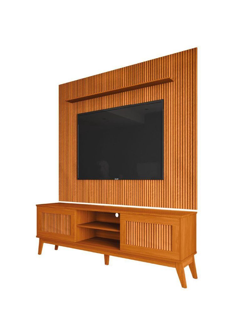 Rack Bancada King Com Painel Para TV Até 75 Polegadas Avante Cedro Ripado Impressão 3D EDN