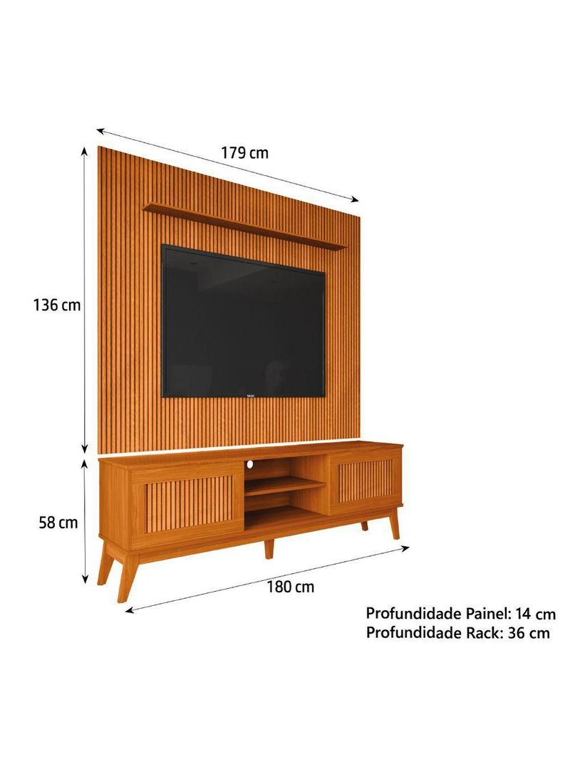 Rack Bancada King Com Painel Para TV Até 75 Polegadas Avante Cedro Ripado Impressão 3D EDN