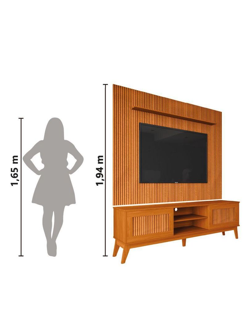 Rack Bancada King Com Painel Para TV Até 75 Polegadas Avante Cedro Ripado Impressão 3D EDN