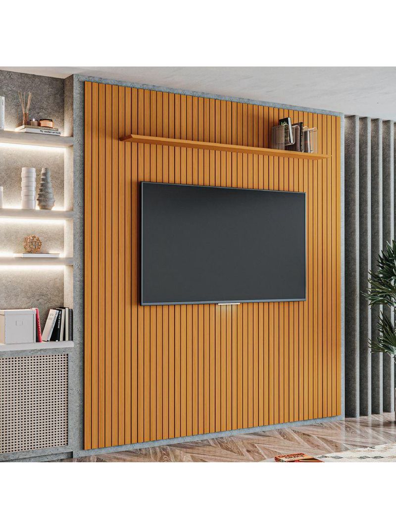 Painel Para Tv Até 75 Polegadas  Ripado Com Prateleira Arbo