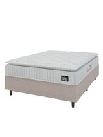 Cama Box Colchão Casal Espuma D45 Lazio Pillow Top 138x188x67cm Branco-Bege Hellen Suporta até 120kg por Pessoa