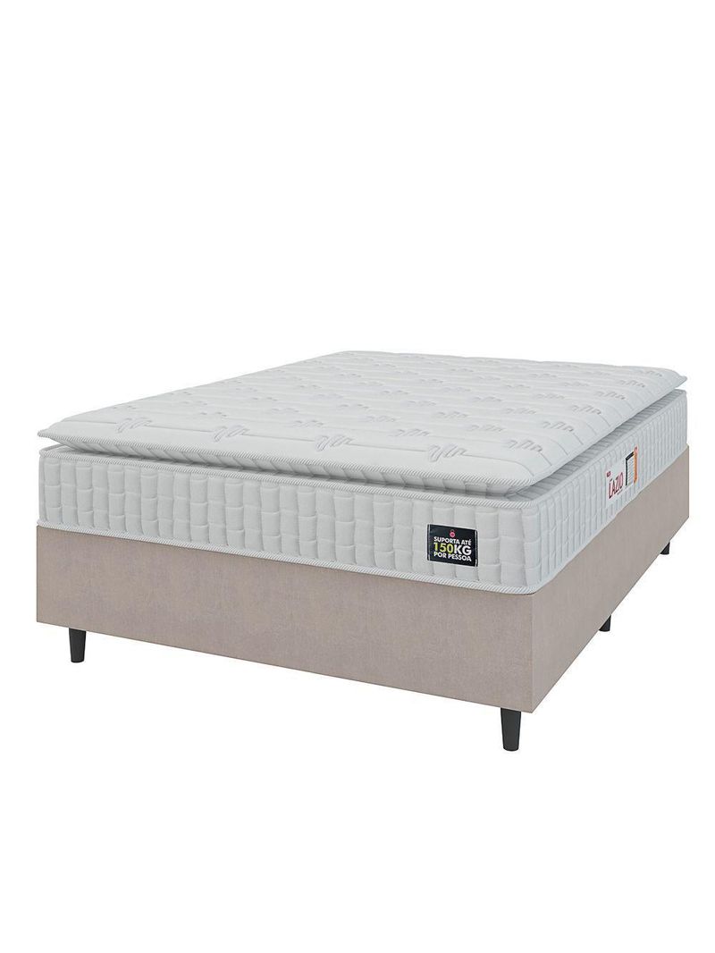 Cama Box Colchão Casal Espuma D45 Lazio Pillow Top 138x188x67cm Branco-Bege Hellen Suporta até 120kg por Pessoa