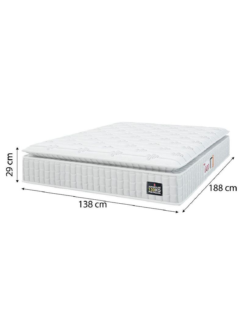 Cama Box Colchão Casal Espuma D45 Lazio Pillow Top 138x188x67cm Branco-Bege Hellen Suporta até 120kg por Pessoa