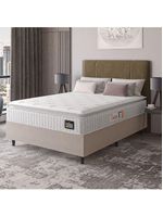 Cama Box Colchão Casal Espuma D45 Lazio Pillow Top 138x188x67cm Branco-Bege Hellen Suporta até 120kg por Pessoa
