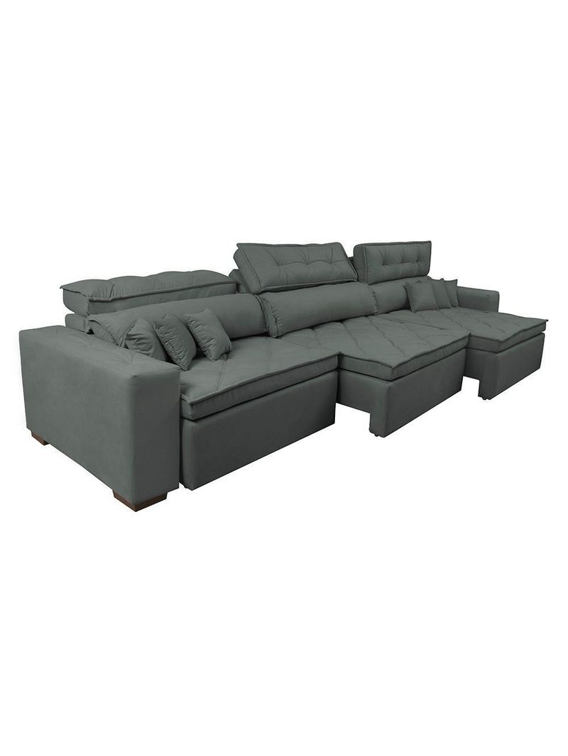 Sofá Retrátil E Reclinável 3,52m Austin Com Molas No Assento Tecido Suede Velusoft Cinza
