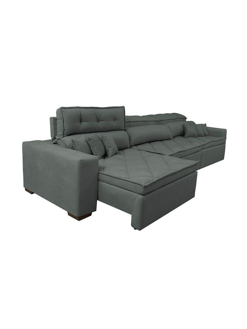 Sofá Retrátil E Reclinável 3,52m Austin Com Molas No Assento Tecido Suede Velusoft Cinza
