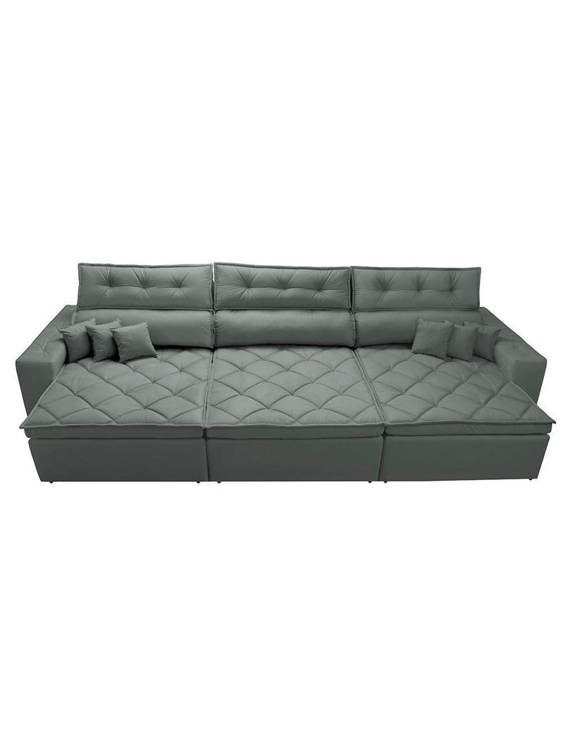 Sofá Retrátil E Reclinável 3,52m Austin Com Molas No Assento Tecido Suede Velusoft Cinza