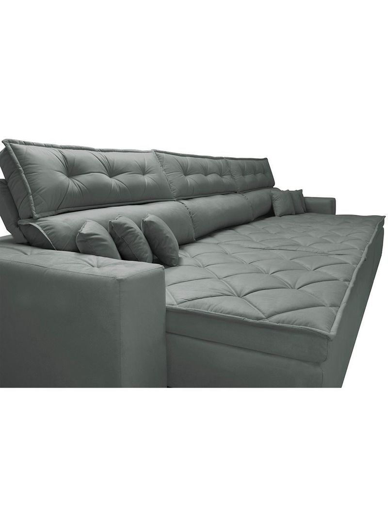 Sofá Retrátil E Reclinável 3,52m Austin Com Molas No Assento Tecido Suede Velusoft Cinza