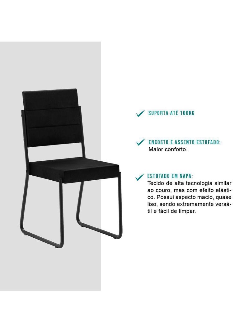 Conjunto 2 Cadeiras Tubo Preto com Napa Preta Carraro