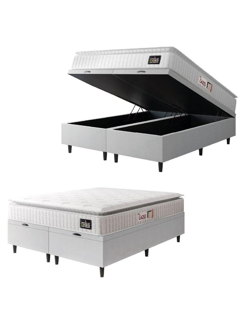 Cama Box Baú Casal Queen Colchão Espuma D45 Lazio Pillow Top 158x198x65cm Branco Hellen