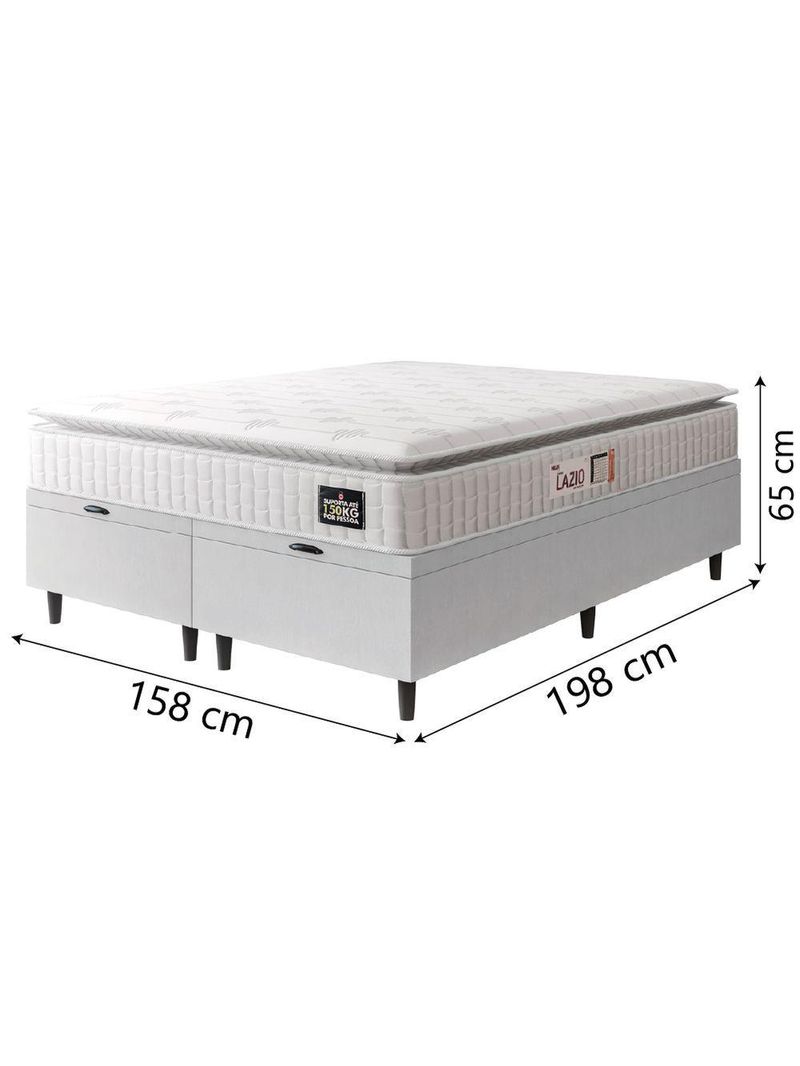 Cama Box Baú Casal Queen Colchão Espuma D45 Lazio Pillow Top 158x198x65cm Branco Hellen