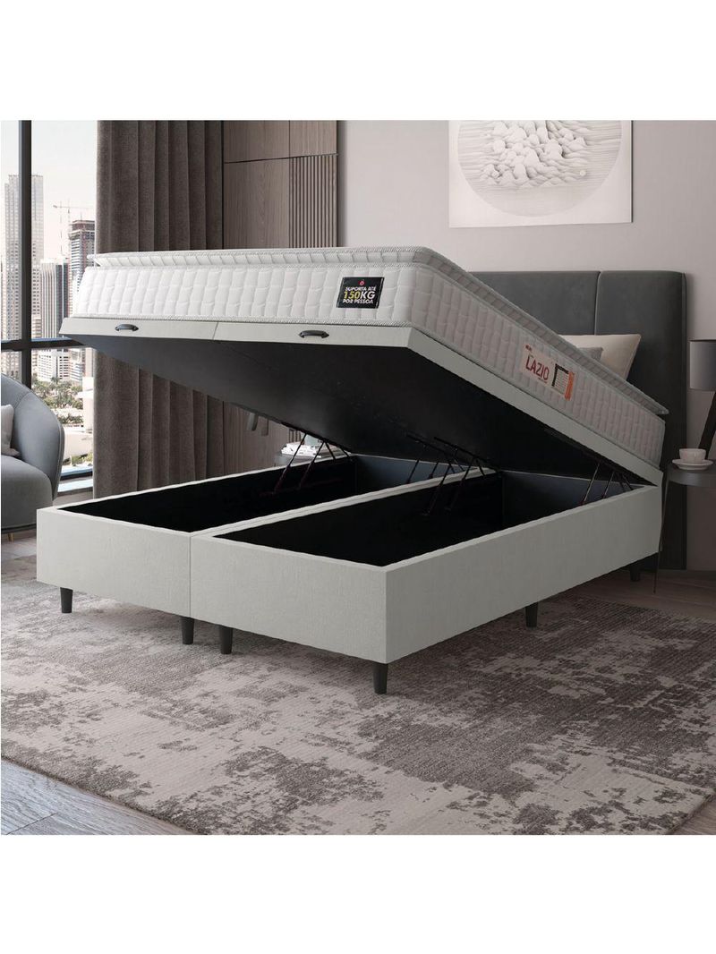Cama Box Baú Casal Queen Colchão Espuma D45 Lazio Pillow Top 158x198x65cm Branco Hellen