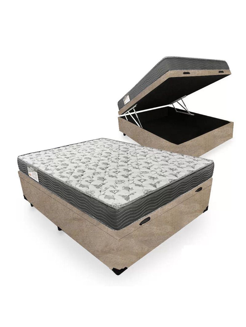 Cama Box Baú Casal Suede + Colchão de Espuma D33 Sereneprime 138x188x56cm – Bege
