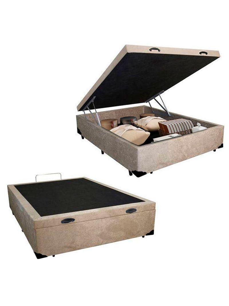 Cama Box Baú Casal Suede + Colchão de Espuma D33 Sereneprime 138x188x56cm – Bege