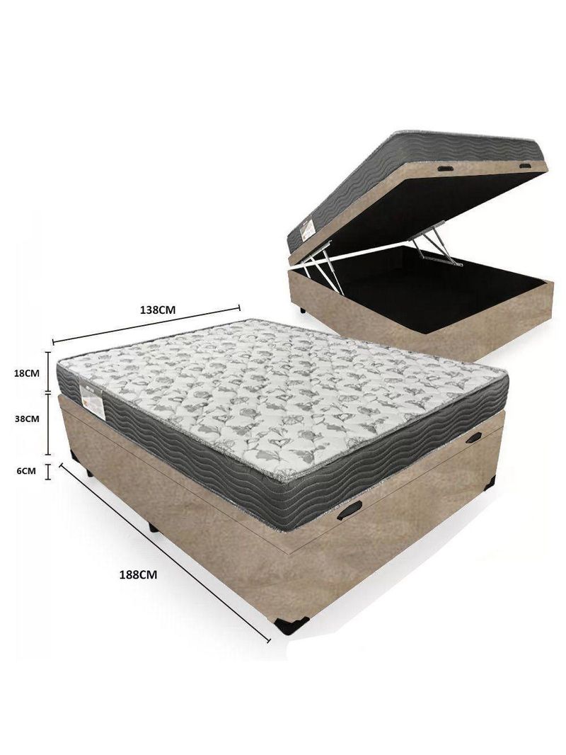 Cama Box Baú Casal Suede + Colchão de Espuma D33 Sereneprime 138x188x56cm – Bege
