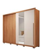 Guarda Roupas Casal Ripado e Espelho 2 Portas 4 Gavetas Eloa – Caemmun – Madeirado/Off White (Freijó/Off)