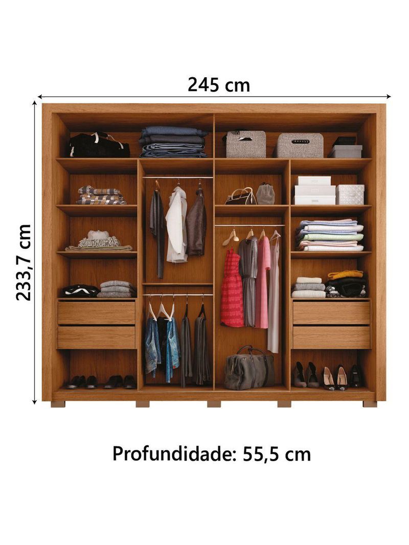 Guarda Roupas Casal Ripado e Espelho 2 Portas 4 Gavetas Eloa – Caemmun – Madeirado/Off White (Freijó/Off)