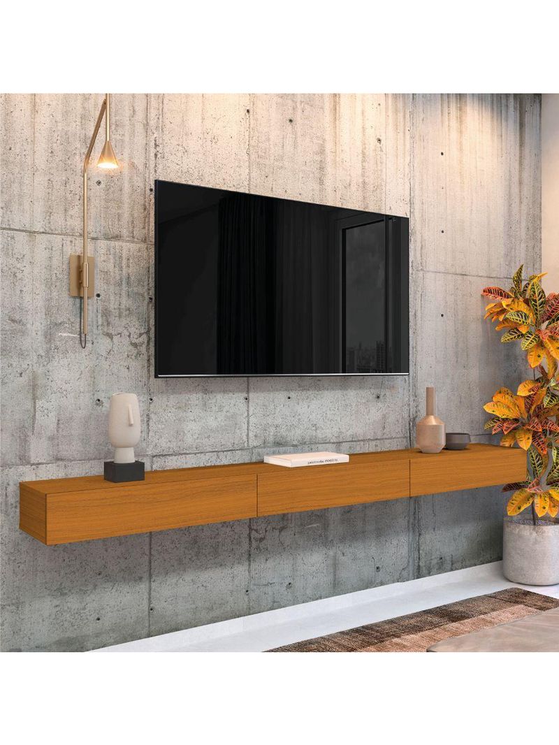 Rack Suspenso Para Painel Ou Tv Até 75 Polegadas 3 Portas 2,00m Egeo Edn Madeirado