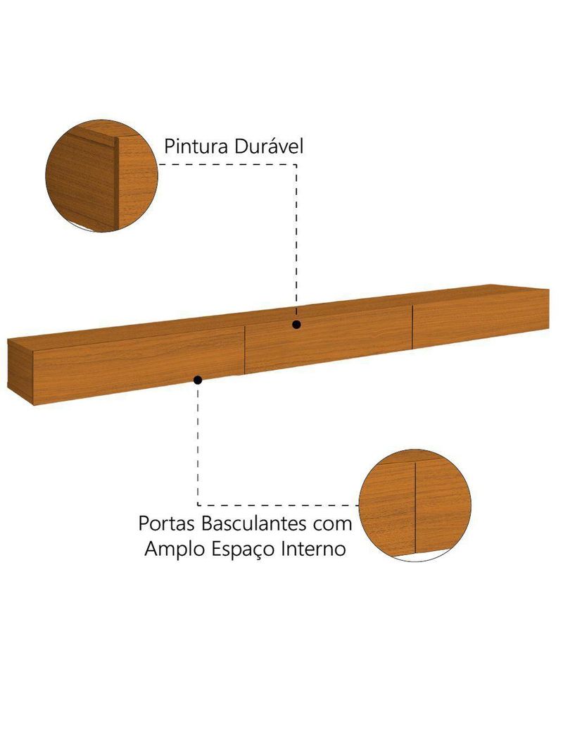 Rack Suspenso Para Painel Ou Tv Até 75 Polegadas 3 Portas 2,00m Egeo Edn Madeirado