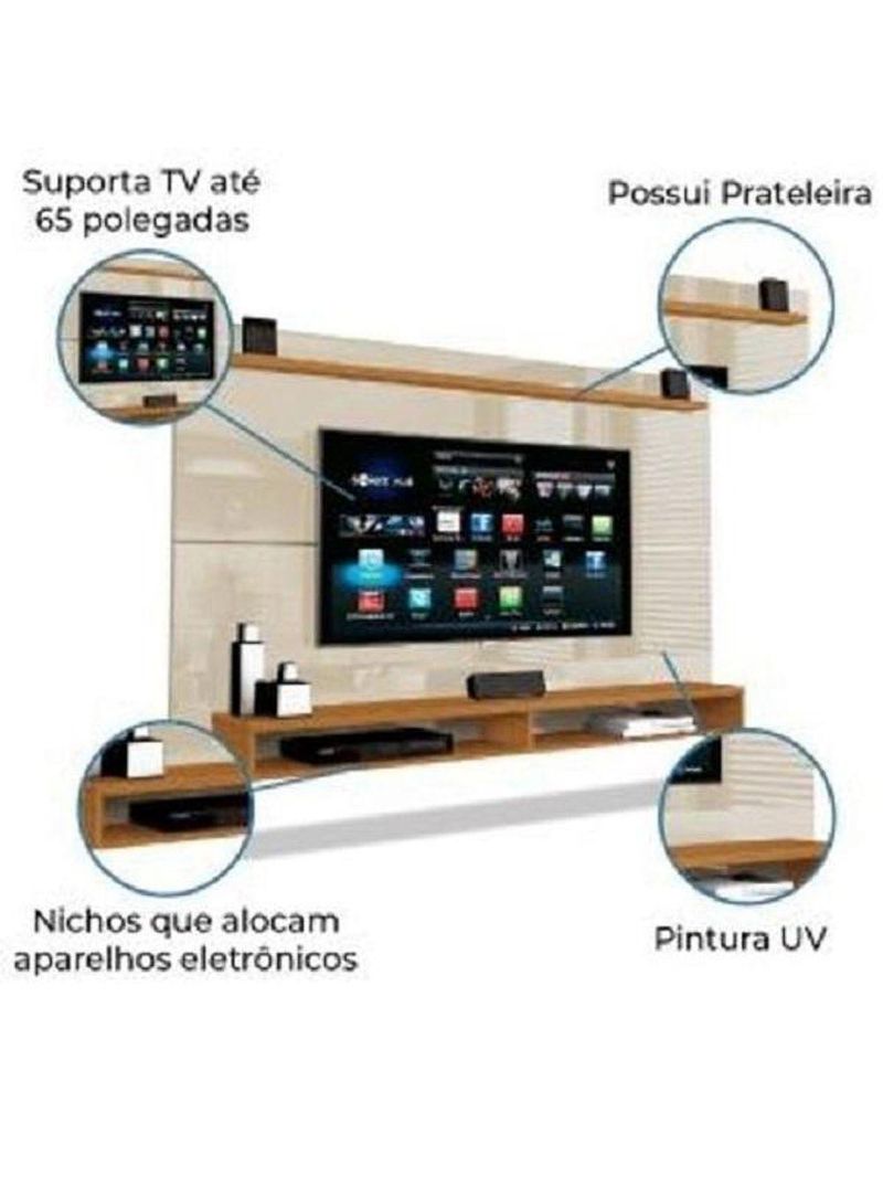 Painel Para Tv Até 65" Max Cedro/Off White