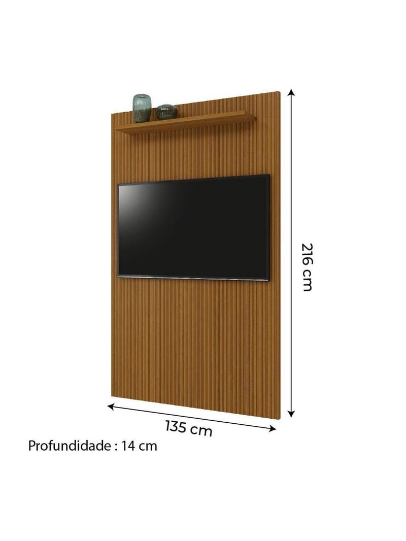 Painel Para Tv Até 55" Ripado Com Prateleira 1,35m Cedro EDN
