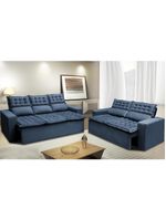 Conjunto Sofá 3 E 2 Lugares Retrátil Reclinável Slim Azul