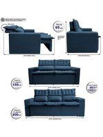 Conjunto Sofá 3 E 2 Lugares Retrátil Reclinável Slim Azul