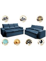 Conjunto Sofá 3 E 2 Lugares Retrátil Reclinável Slim Azul