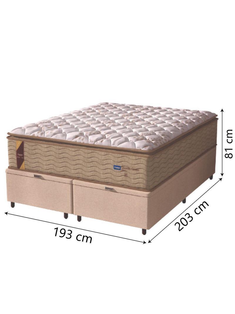 Cama Box Baú Casal King Colchão Molas Guarda Costas Max Com Pillow 193x203x81cm Suede Bege/branco
