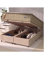 Cama Box Baú Casal King Colchão Molas Guarda Costas Max Com Pillow 193x203x81cm Suede Bege/branco