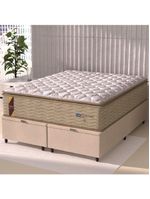 Cama Box Baú Casal King Colchão Molas Guarda Costas Max Com Pillow 193x203x81cm Suede Bege/branco